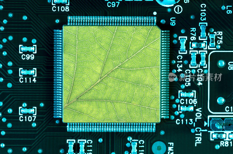 绿色技术电路板上的计算机芯片