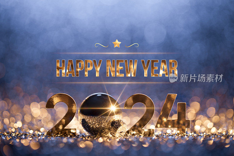 新年2024圣诞卡片背景-金蓝色派对庆祝活动