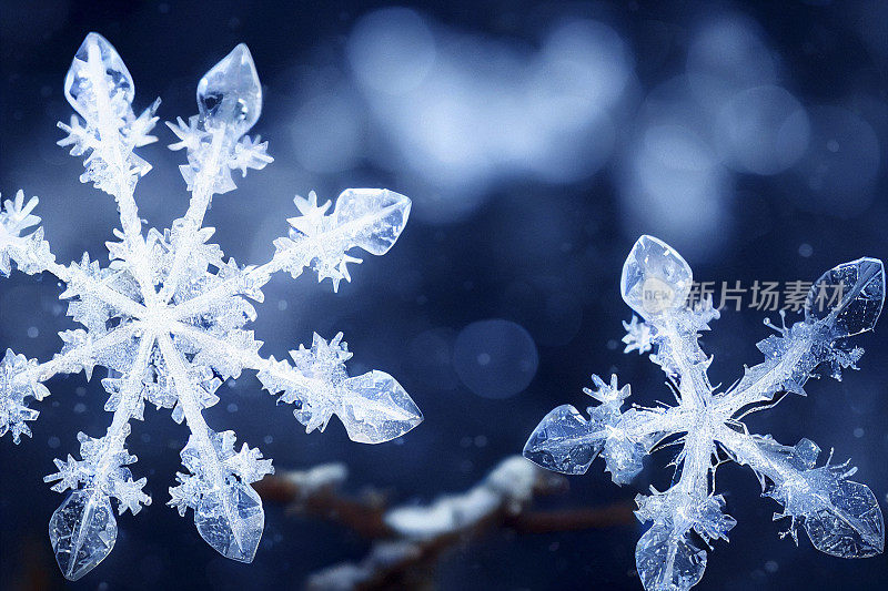 美丽的雪花水晶与雪的背景