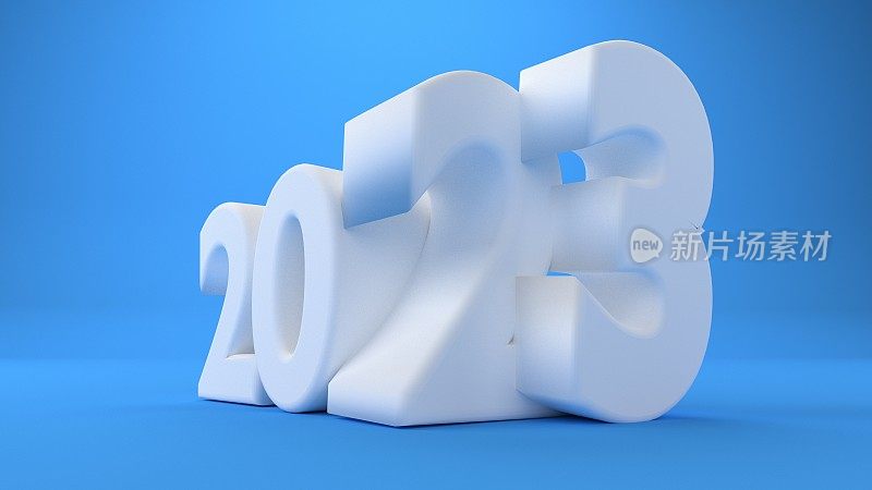 圣诞贺卡背景与2023糖果形状的蓝色文字