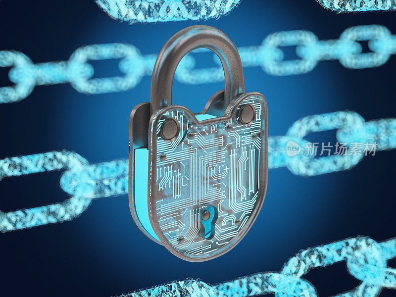 带链和挂锁的数字数据保护概念