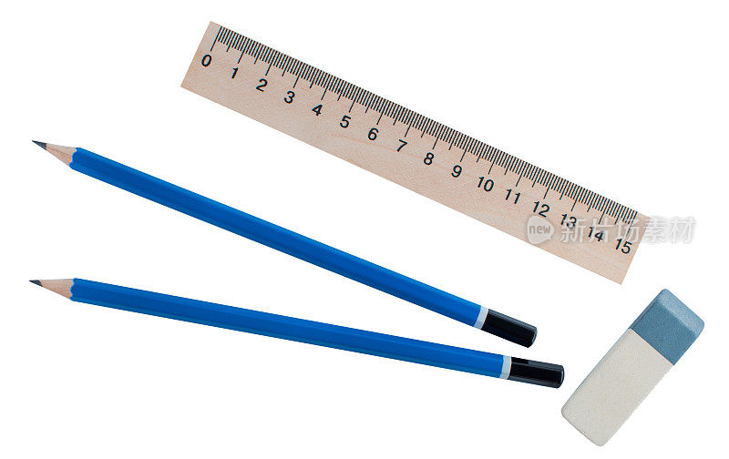 文具-直尺，橡皮和两支简单铅笔。