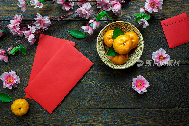 顶视图配件中国新年节日装饰。