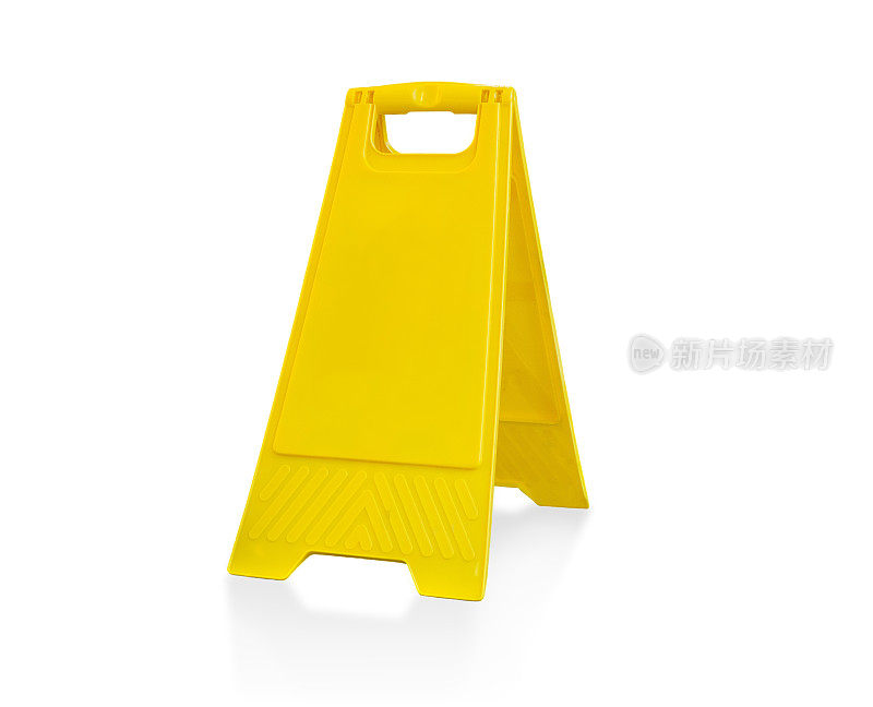 空塑料黄色警告牌。孤立在白色背景上。