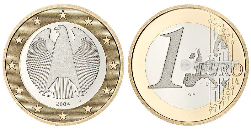 证明欧元硬币与剪辑路径上的白色背景