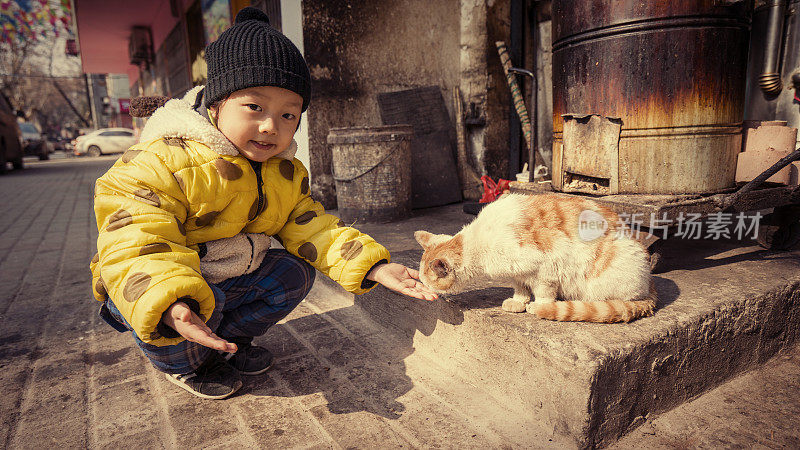 可爱的孩子和猫