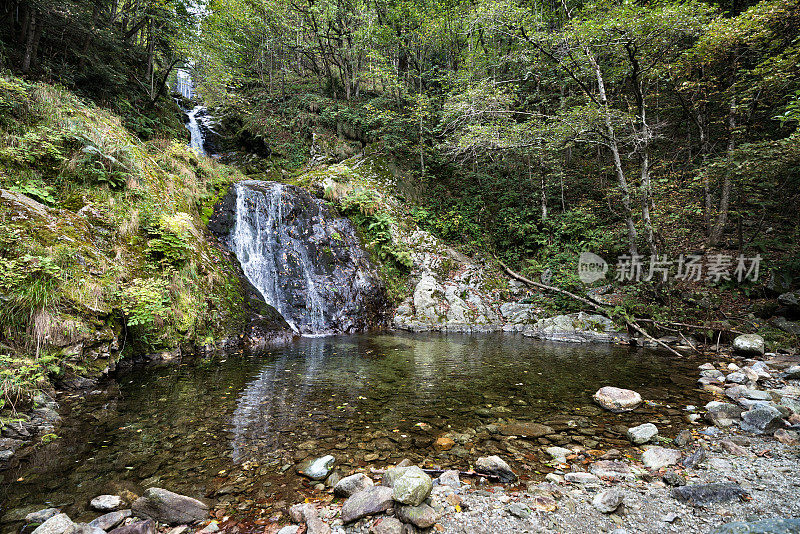 高山急流瀑布与小湖