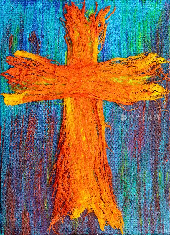 宗教:纺织纤维十字架上画的背景