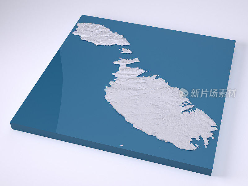 马耳他3D模型地形图白色