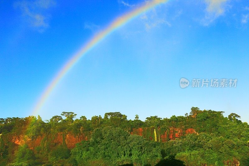 巴西，南美洲伊瓜苏雨林蓝天中的彩虹