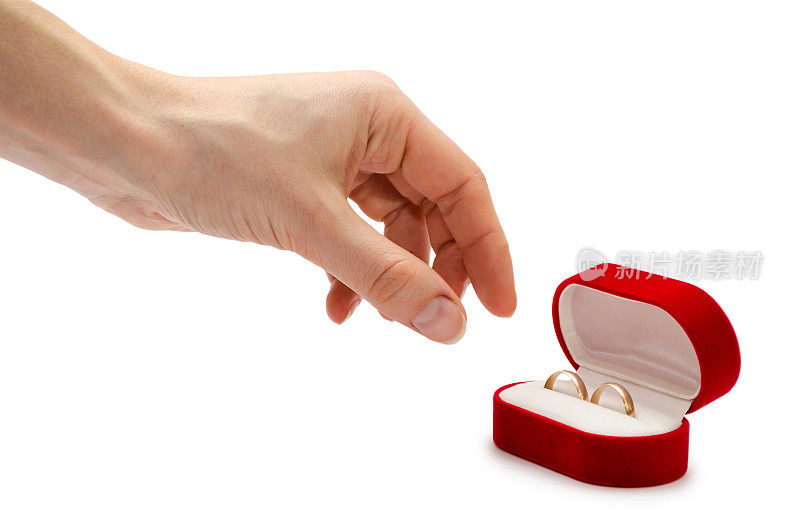 戒指的女性手握盒。