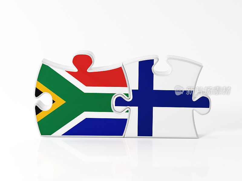 用南非和芬兰国旗纹理的拼图