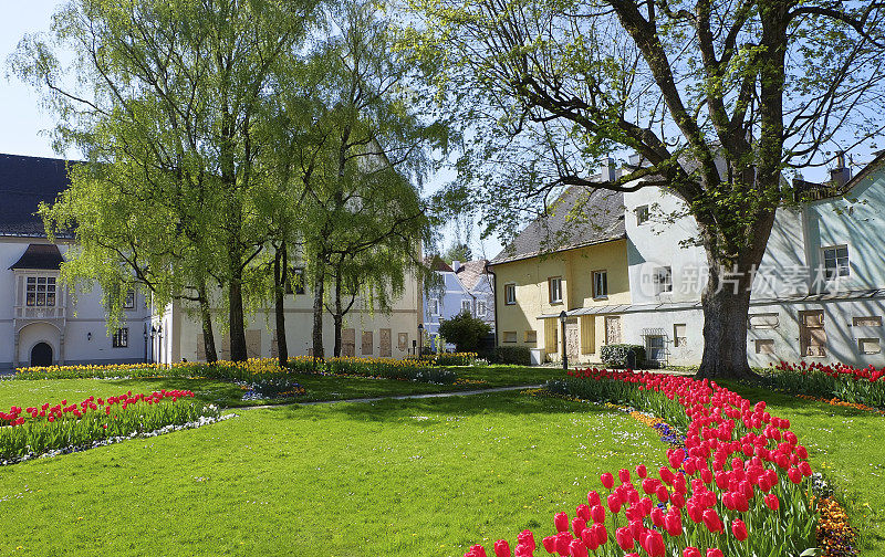 公共花园“Burggarten”位于城市韦尔斯-奥地利的心脏