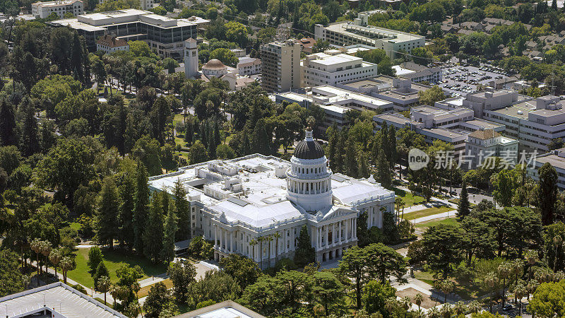 鸟瞰图加利福尼亚州首府博物馆在萨克拉门托，加利福尼亚州，美国