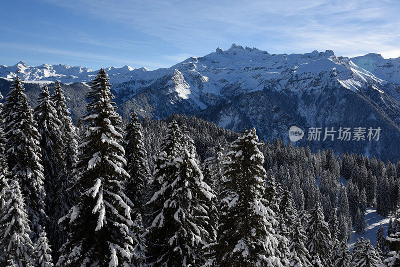 瑞士阿尔卑斯山的冬季景观