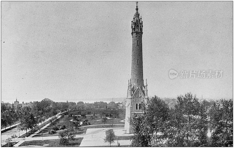 古董黑白照片密尔沃基，威斯康星州:城市水塔
