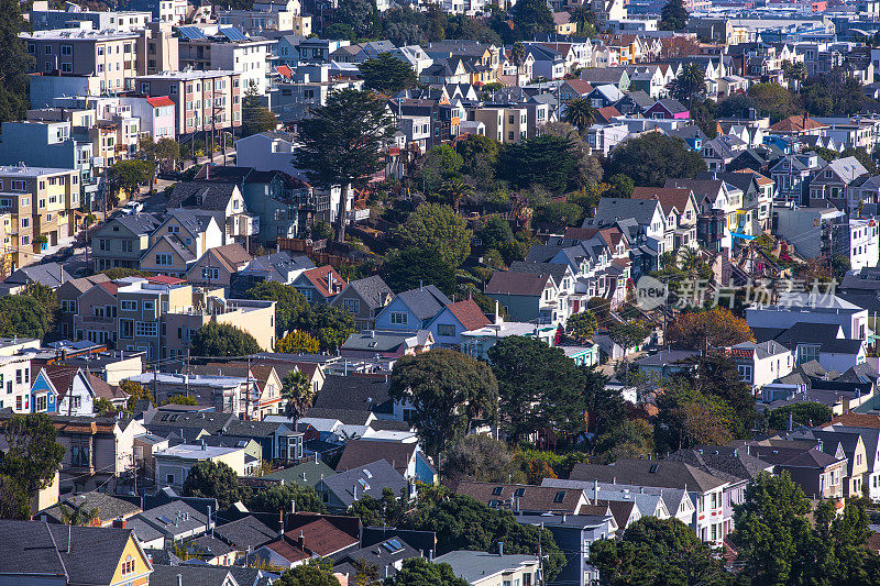 旧金山卡斯特罗和使命住宅区鸟瞰图