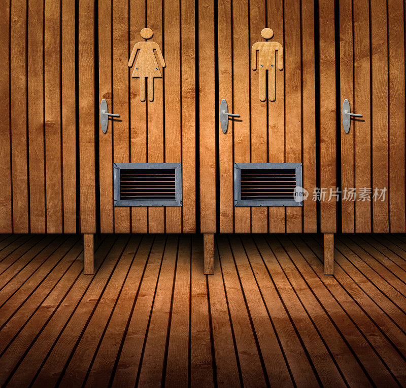 木制卫生间的门为男性和女性