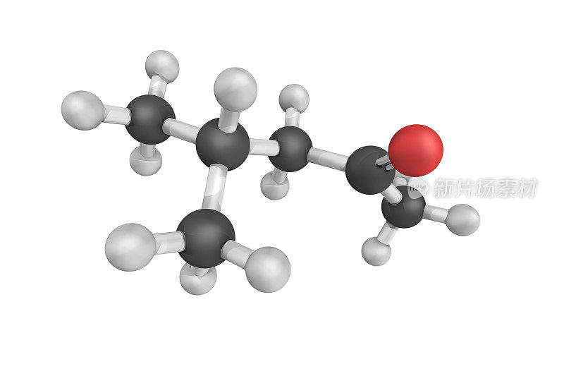 有机化合物甲基异丁基酮的三维结构。它是一种无色液体，一种酮，用作牙龈、树脂、油漆、清漆、漆和硝基纤维素的溶剂