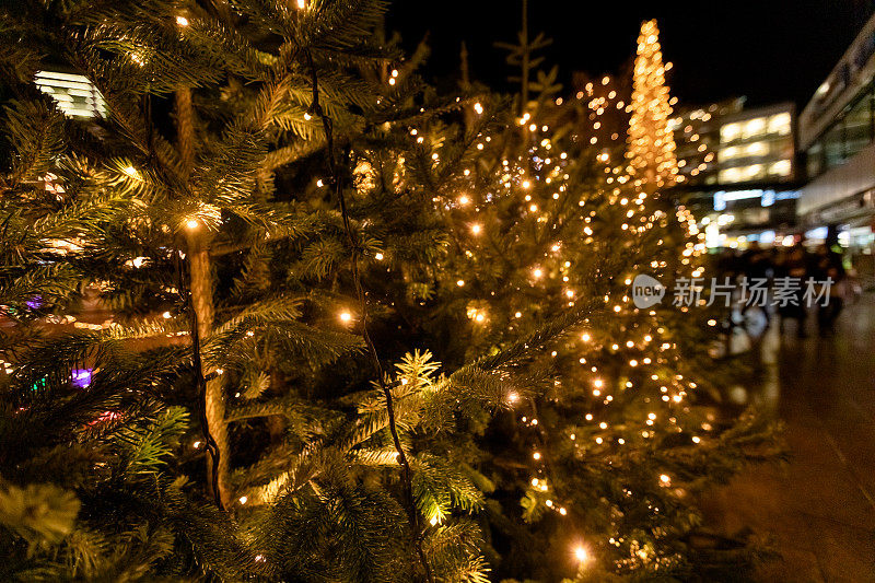 圣诞节和新年在大城市用明亮的灯装饰
