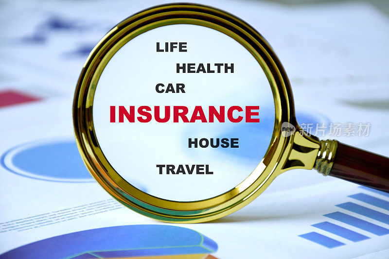 保险的概念。汽车，房子，生命，健康，旅行保险