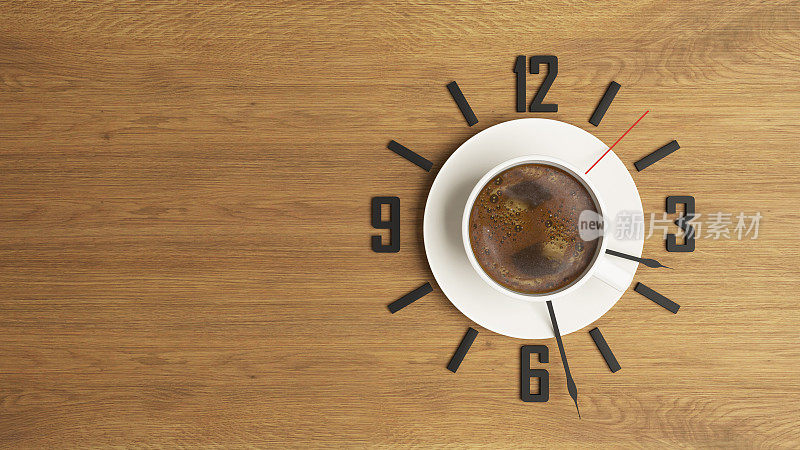带有时钟概念设计背景的咖啡杯