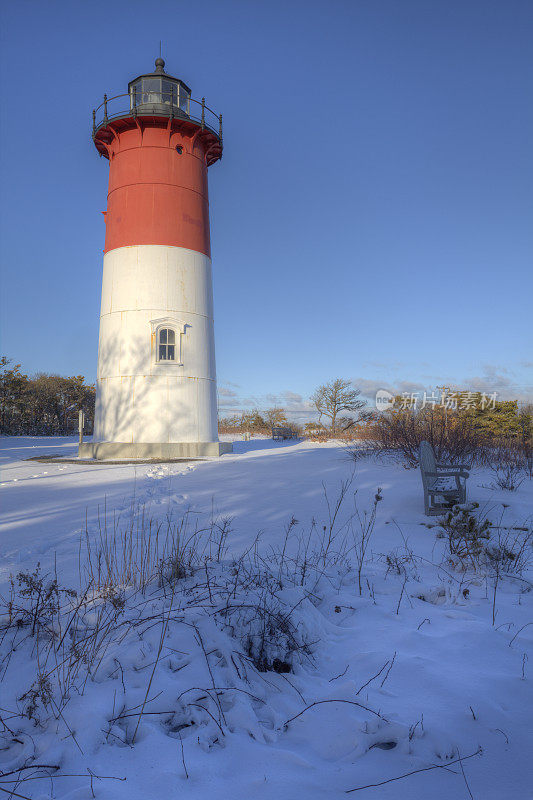 雪中的瑙赛特灯塔