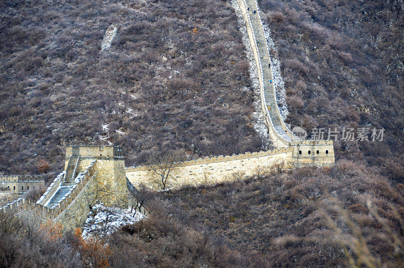 中国的长城覆盖着小雪