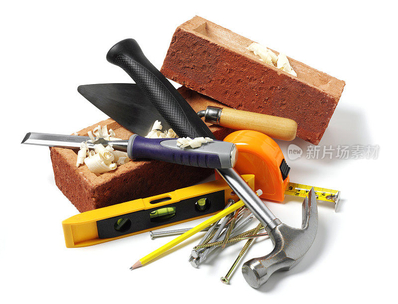 建筑砖块和工作工具