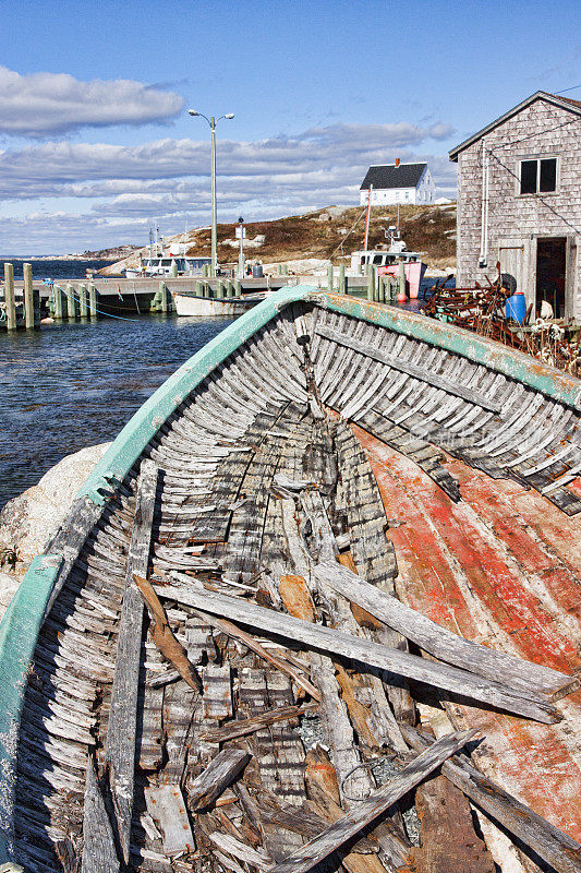 佩吉的海湾场景和废弃的渔船