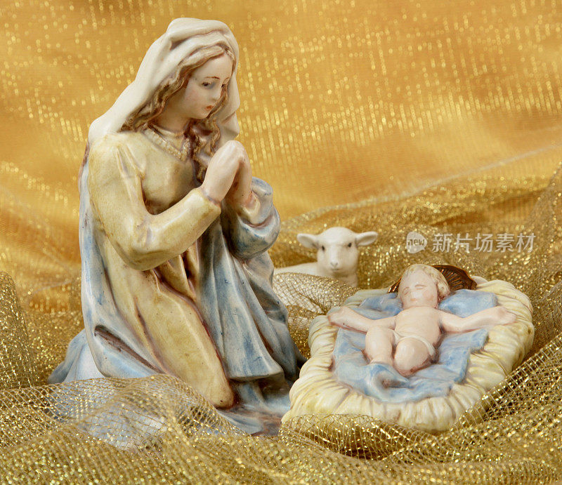宗教:金色和蓝色的耶稣诞生场景3