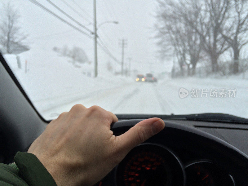 POV在暴风雪中开车