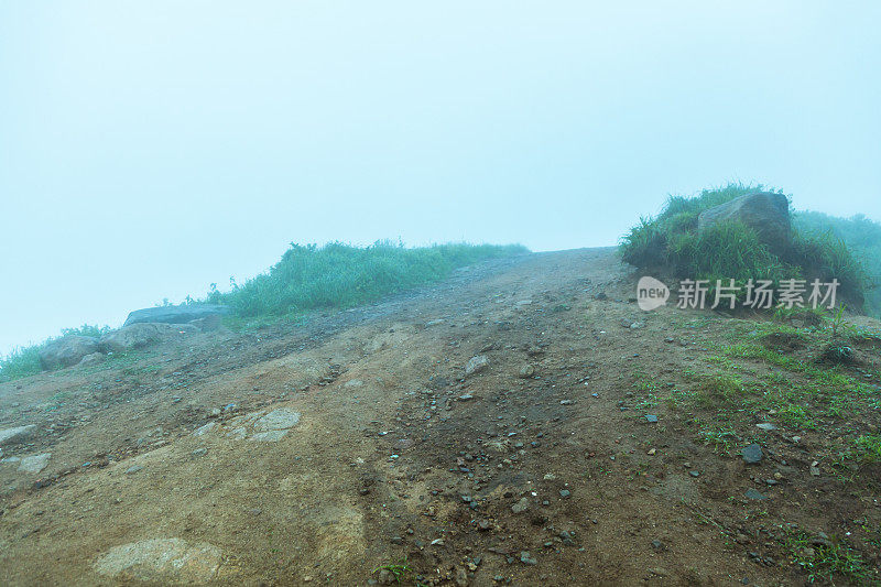 雾天的草地在山顶上