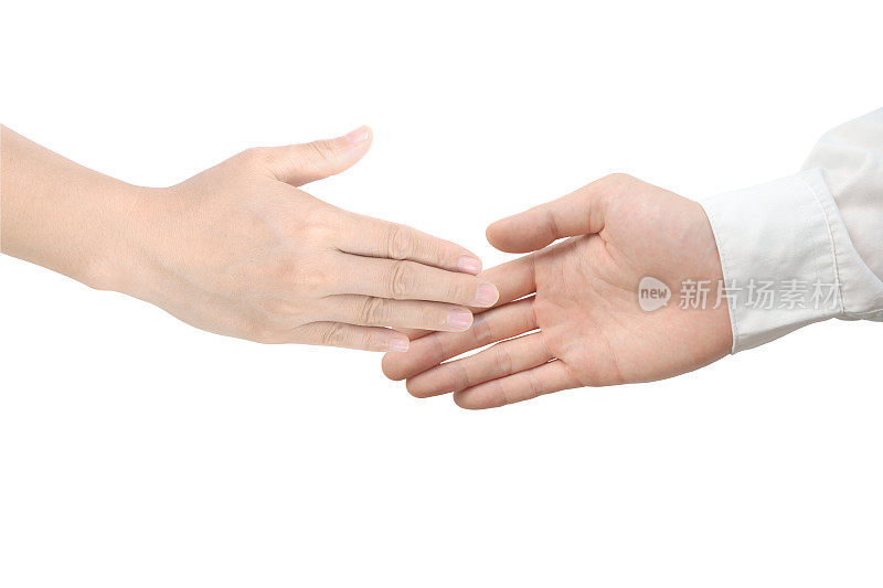 男性和女性尝试握手