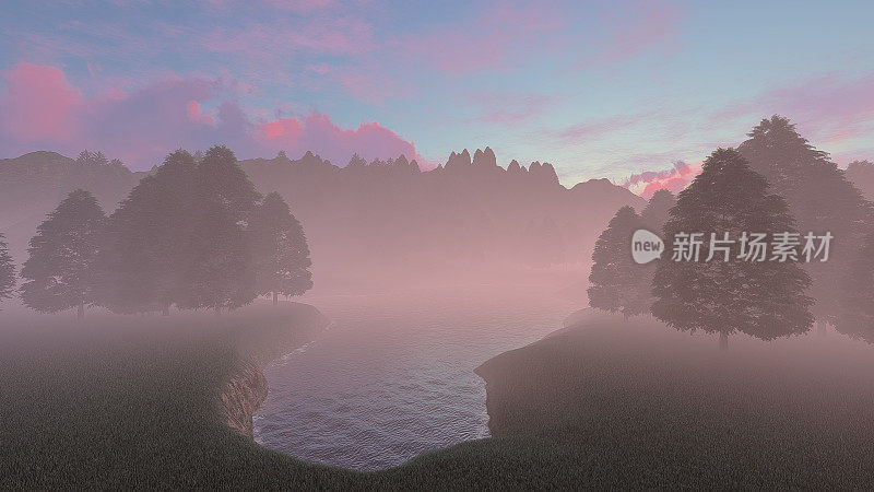 早晨有雾的湖