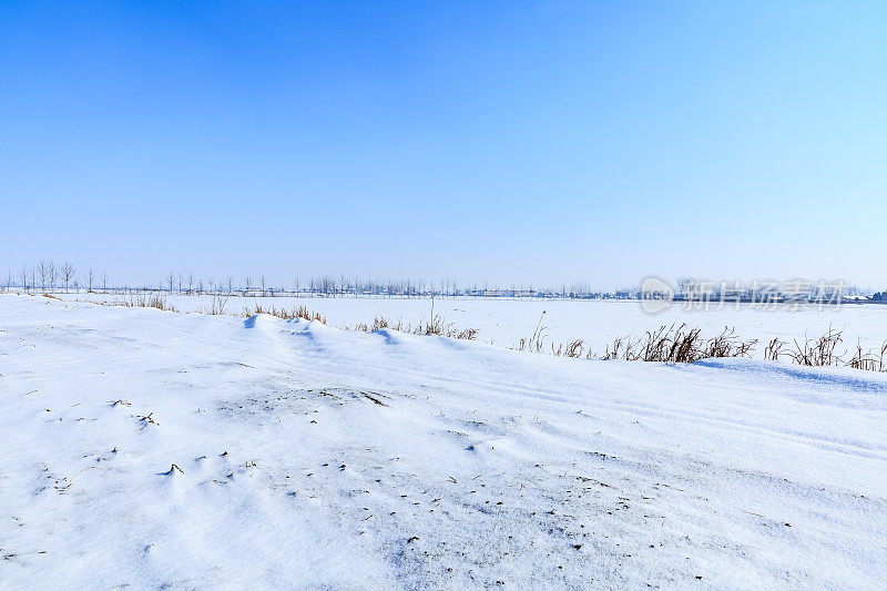乡村的土路在冬天被雪覆盖着