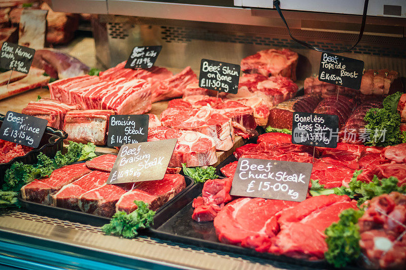 英国伦敦博罗市场一家肉店的柜台