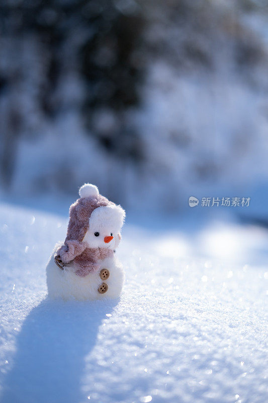 雪地里的玩具雪人。