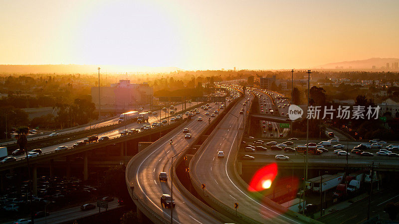 加利福尼亚州洛杉矶高速公路交通航拍