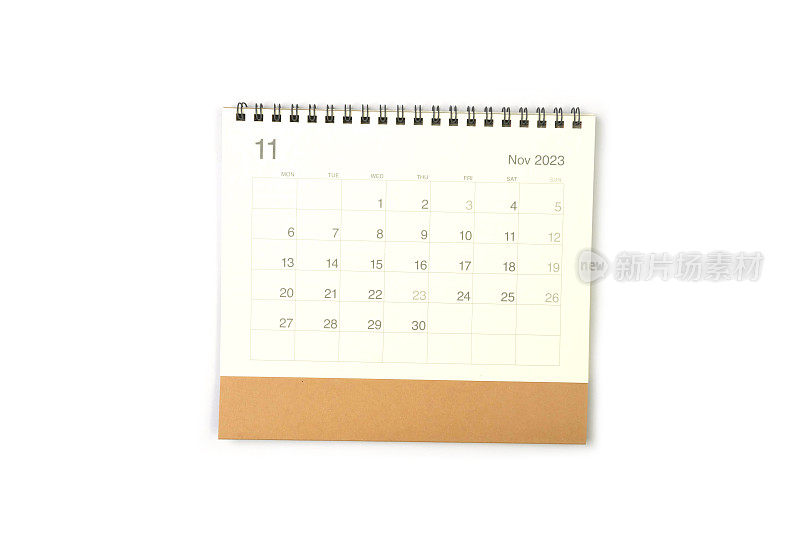 2023年11月日历页白色背景。日历背景提醒，业务计划，约会会议和事件。