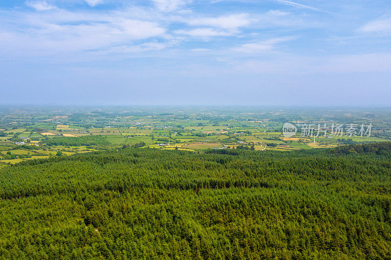 鸟瞰绿色的夏日乡村，北爱尔兰