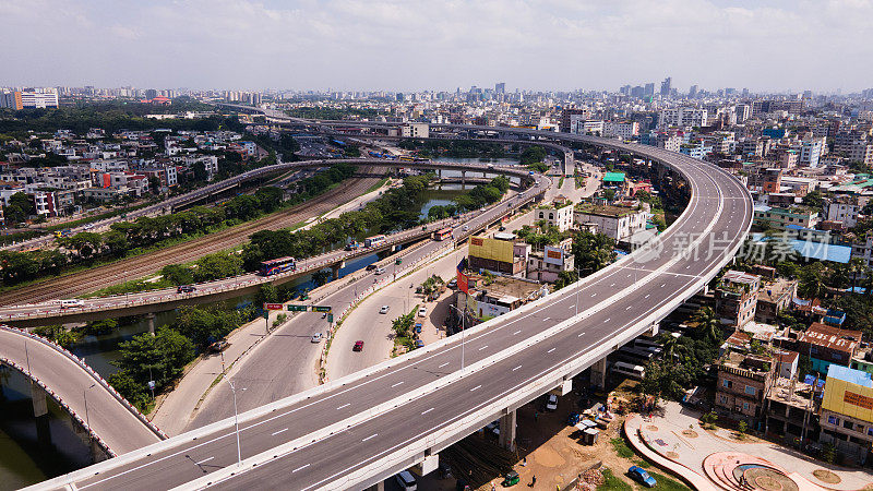 达卡高架高速公路的无人机视图