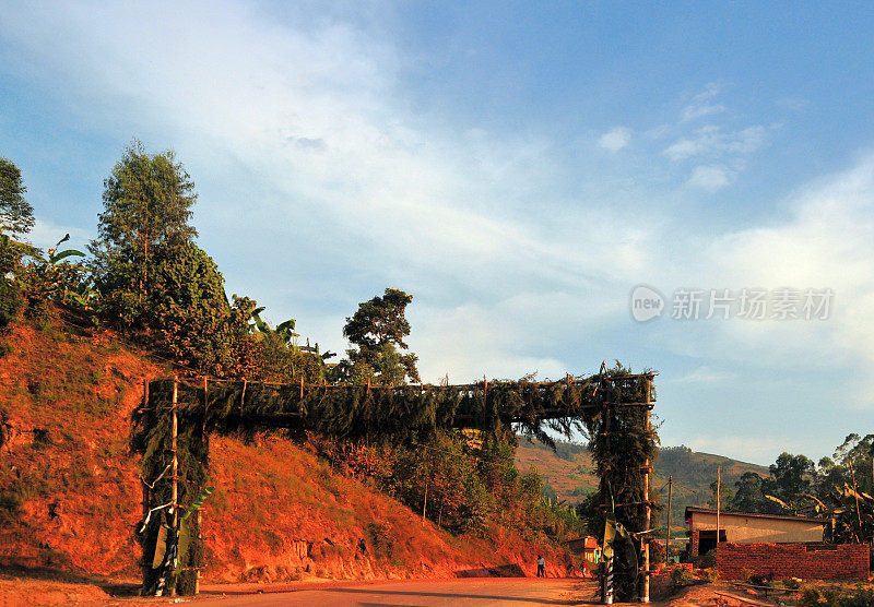 盖着树枝的传统卢旺达门，卢旺达，加肯克