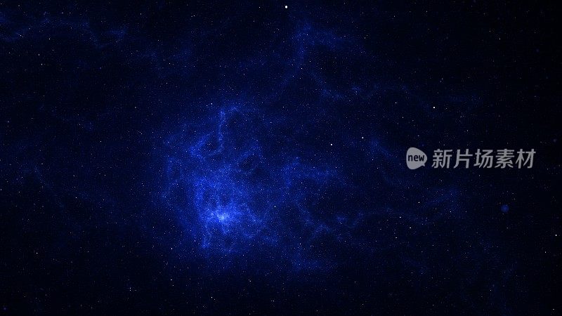 浩瀚的星空，一个突出的星云在无数的恒星中发出明亮的蓝色光芒。宇宙空间。三维渲染
