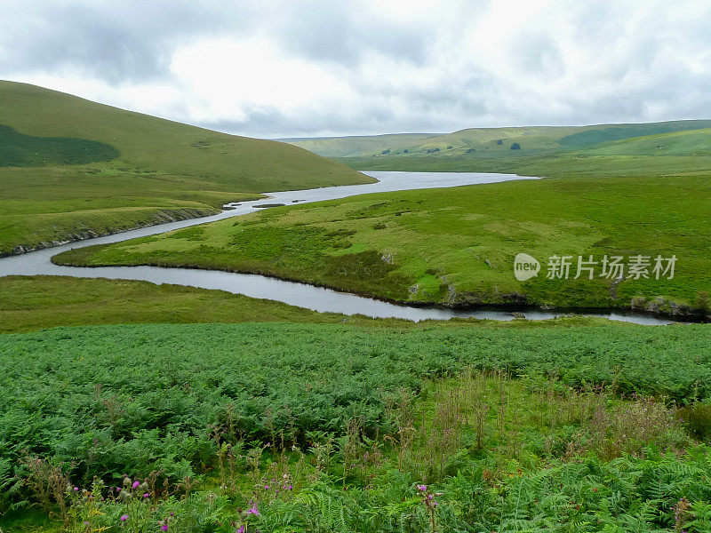 一条河蜿蜒流过威尔士乡村