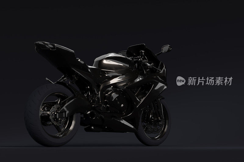 黑色背景的黑色运动摩托车。摩托服务和摩托赛车概念