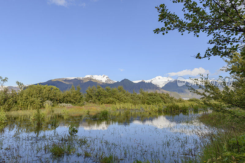 Svinafellsjokull和skaftafellsjokull冰川融水在Skaftafell国家公园，冰岛全景