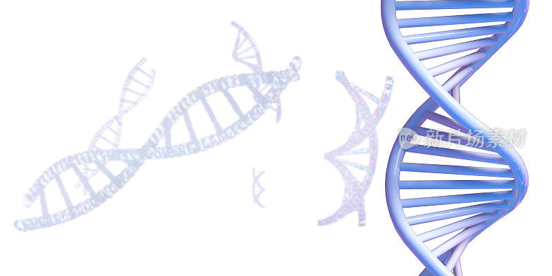 许多遗传螺旋螺旋DNA形成在白色背景与大空白空间添加文本