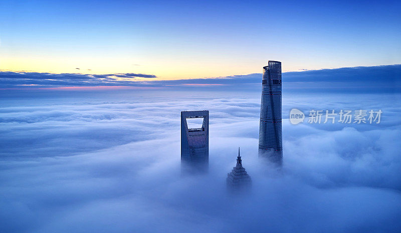 中国上海地标的无人机视角