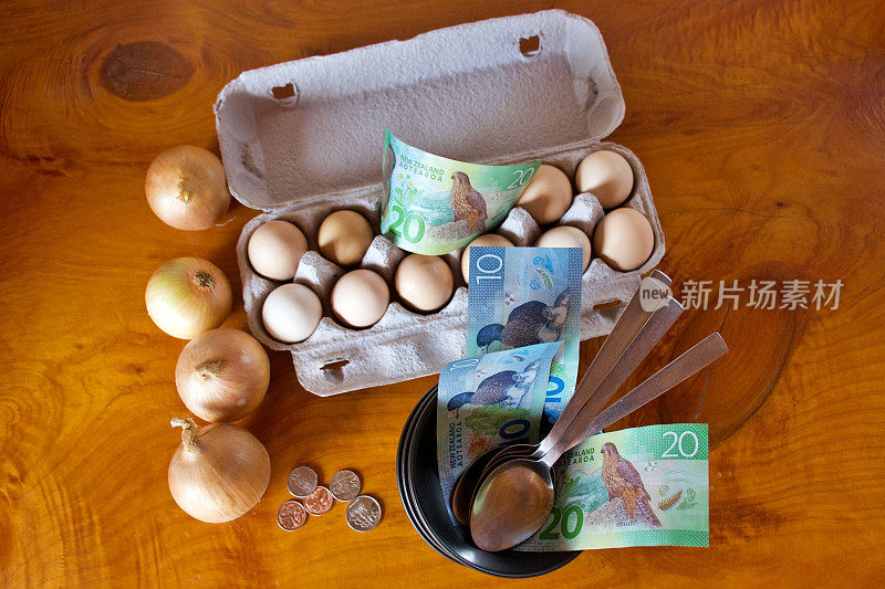 新西兰元的食品概念成本